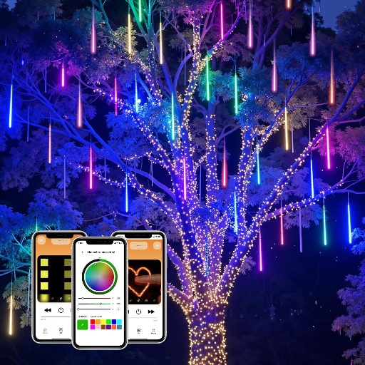 11.48FT 128LED Smart App Control Christmas Meteor Shower Icicle Lights
