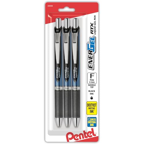 Pentel EnerGel RTX Retractable Liquid Gel Pen 0.5mm 3-Pack