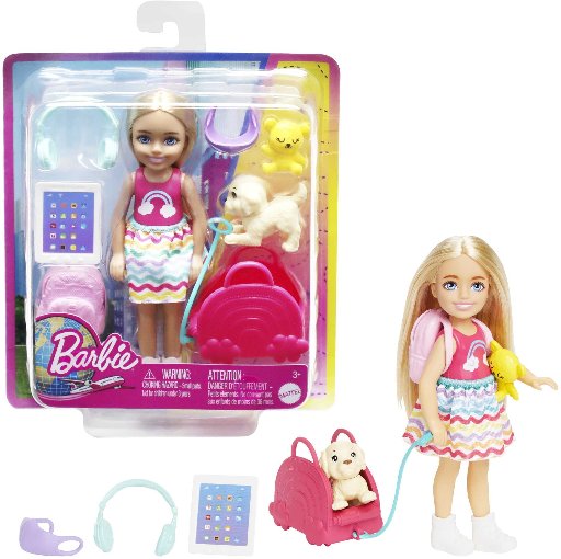 Barbie Chelsea Small Doll Travel Set with Puppy and 6 Pieces