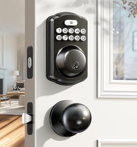 Veise Keyless Entry Door Lock with 2 Knobs, Electronic Backlit Keypad Deadbolt with Handle Set Matte Black Deal