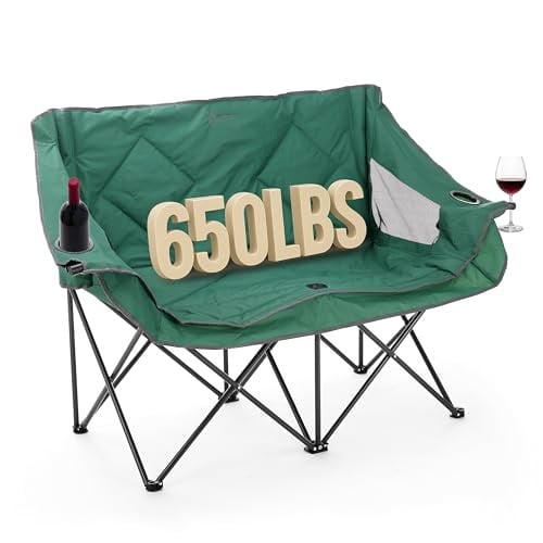 ARROWHEAD OUTDOOR Portable Folding Double Duo Camping Chair w/ 2 Cup & Wine Glass Holder Deal