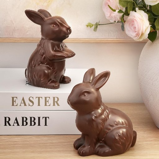 Set of 2 Chocolate Ceramic Bunny Figurines