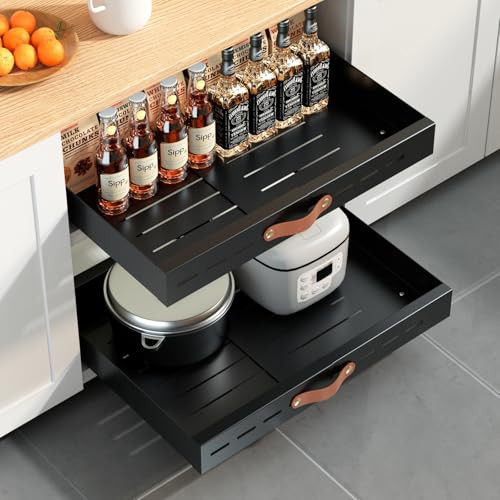 Livofloral Adjustable Pull-Out Cabinet Organizer (Black)