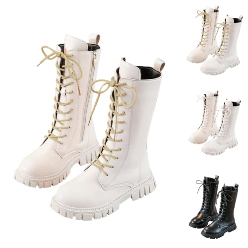 Girls Combat Boots Side Zipper Mid Calf