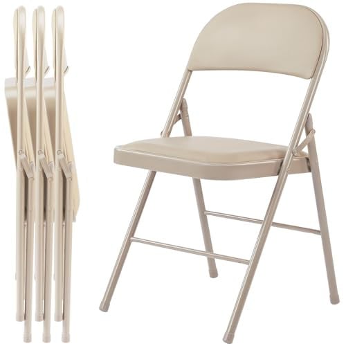Sweetcrispy Leather Padded Folding Chairs (Khaki) 4-Pack
