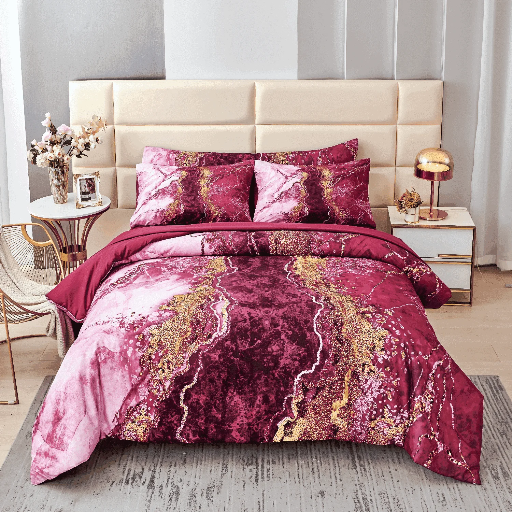 Burgundy Red Full Size 6-Piece Marble Bed in a Bag Comforter Set Deal