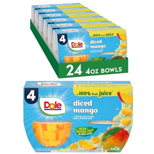 Dole Diced Mango 100% Fruit Juice Fruit Bowls 24-Pack 4-Oz