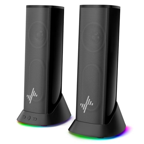 Nylavee Stereo Computer Speakers w/ 9 LED Lighting Modes, USB-C & 3.5mm Jack
