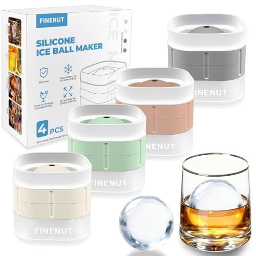 Finenut 2.5" Large Silicone Ice Ball Makers 4-Pack