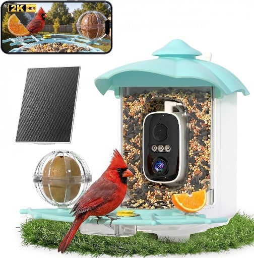 Bird Feeder with Camera 2K HD, Solar Powered 5200mAh Battery, 1.8L Hopper Deal