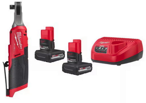 Milwaukee M12 FUEL 12V Brushless High Speed 3/8 in. Cordless Ratchet w/M12 XC 5.0 Ah Battery (2-Pack) Starter Kit