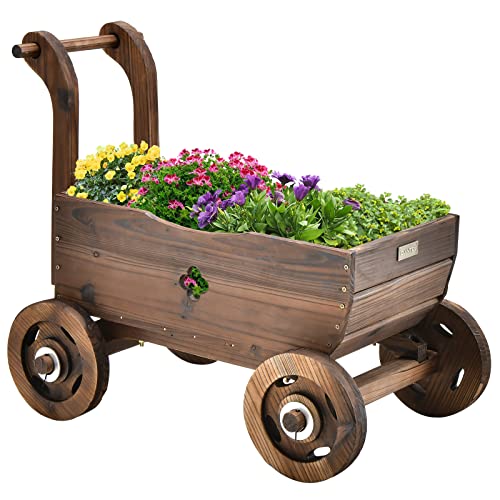 Giantex Wooden Wagon Cart Raised Garden Planter Box Deal