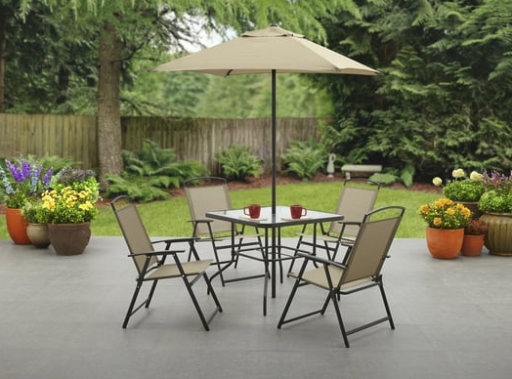 Mainstays Albany Lane 6-Piece Outdoor Patio Dining Set W/Umbrella (Tan) Deal