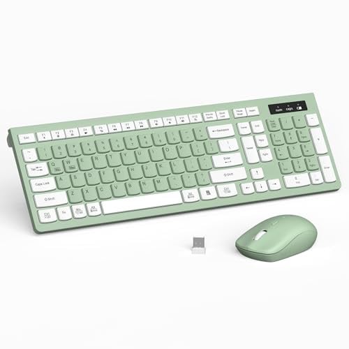 Reccazr Silent Wireless Full-Sized Keyboard & Mouse Combo (Avocado Green)