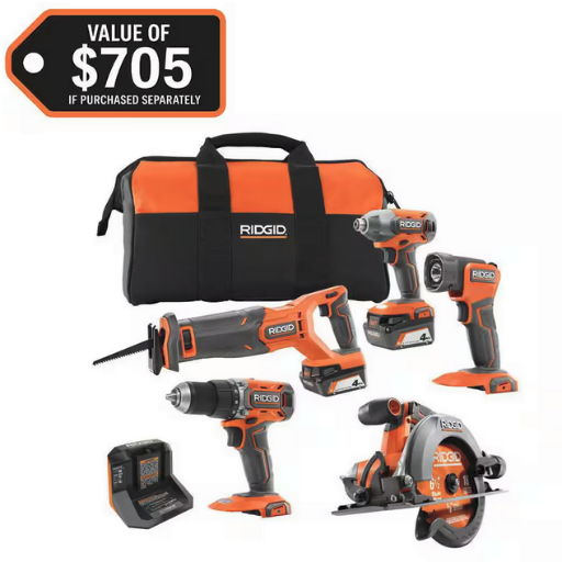 Rigid 18V Cordless 5-Tool Combo Kit with (2) 4.0 Ah Batteries Deal