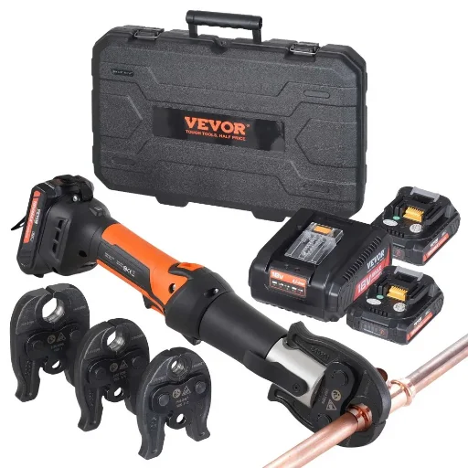 VEVOR Pro Press Tool Pipe Crimping Kit with 3 Jaws and 2 20V 2.0Ah Batteries