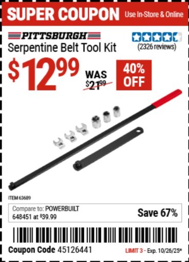 Pittsburgh Serpentine Belt Tool Kit