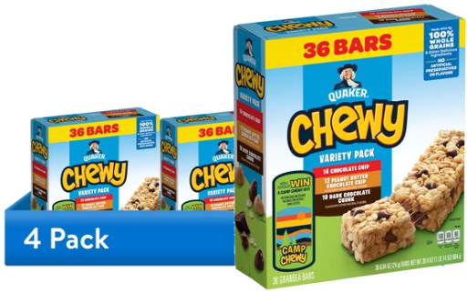Quaker Chewy Granola Bars 4 x 36 Count, 3 Flavor Variety Pack Deal