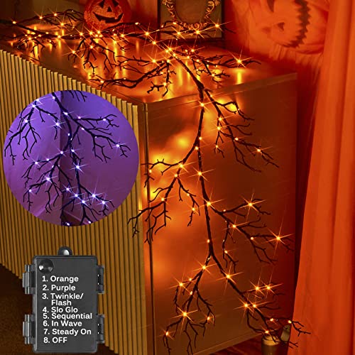 Hairui 6FT Halloween Garland with 120 Orange and Purple Bi-Color Fairy Lights