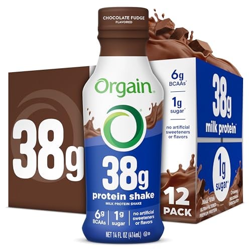 Orgain 12-Pack 38g High Protein Grass-Fed Shakes, Chocolate Fudge
