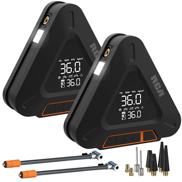 RCA Rechargeable Tire Inflator and Multifunction Emergency Tools 2-Pack