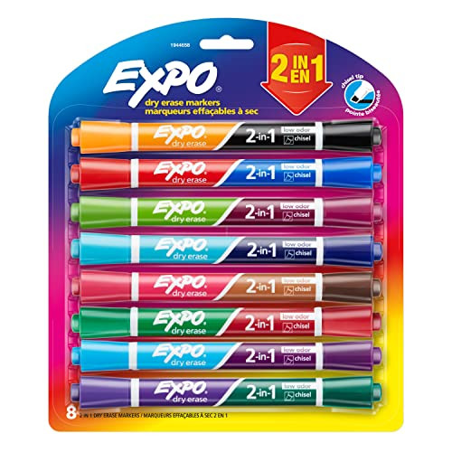 EXPO Dry Erase 2-in-1 Markers 8-Count (Chisel Tip, Assorted)