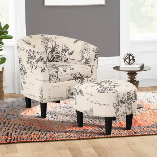 Ophelia & Co Modern Soft Upholstered Living Room Accent Chair w/ Ottoman (Beige/Black) Deal