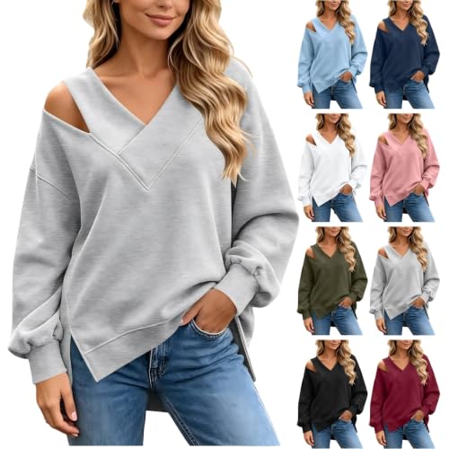 V Neck Cold Shoulder Pullover Sweatshirts Deal