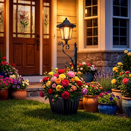 2 in 1 Outdoor Flower Pots Solar Post Lamps