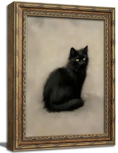 Vintage Framed Black Cat Canvas Print