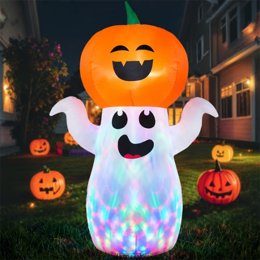 5Ft Halloween Inflatable Pumpkin Ghost with Colorful LED Lights