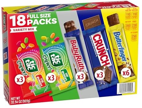 Assorted Variety Mix, Butterfinger, CRUNCH, Baby Ruth, Tic Tac Chewy!, 18 Count