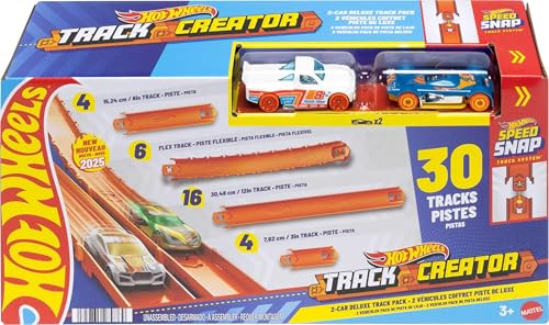 Hot Wheels Track Creator Deluxe Pack & 2 1:64 Scale Die-Cast Vehicles