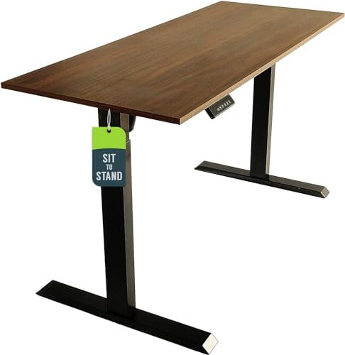 VIVO 60" x 24" Single Piece Top Electric Standing Desk (Black Frame/Wood Brown Top)