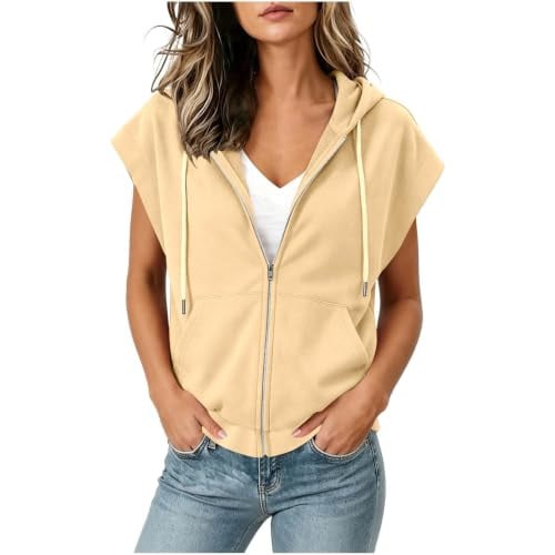 Zip up Hoodie Drawstring Sleeveless Shirt Deal