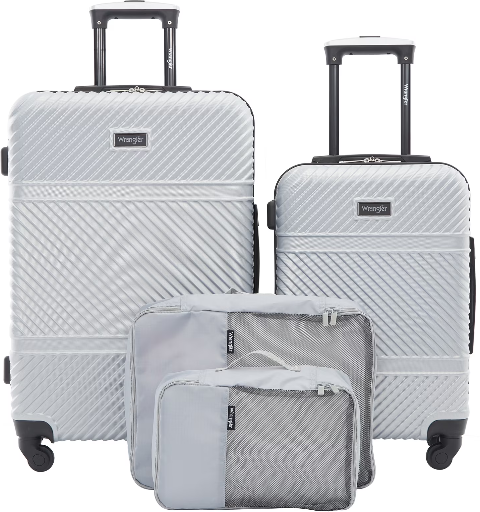 Wrangler 4 Pc Hardside Spinner Luggage Set with 20" & 25" Suitcases and Packing Cubes