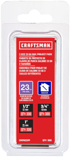 CRAFTSMAN 1/2-in 3/4-in 1-in 23-Gauge Straight Coated Collated Pin Nails 900-Count