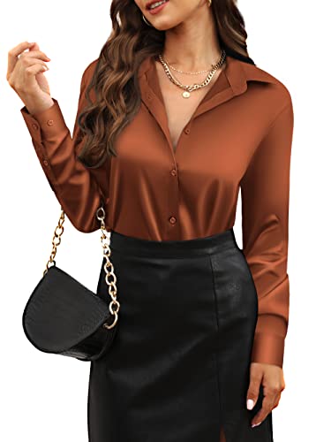 CUNLIN Women's Satin Button-Down Long-Sleeve Shirt Deal