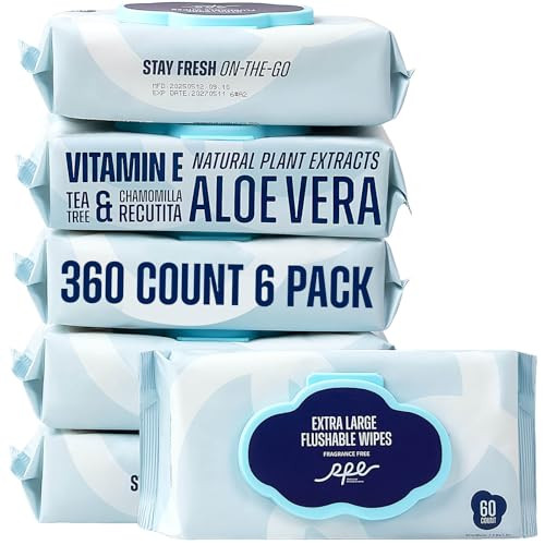 Flushable Wet Wipes 6-Pack (360 Count) Unscented