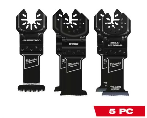 Milwaukee OPEN-LOK Variety Oscillating Blade Set w/ Japanese Hardwood Blade (5-Piece)