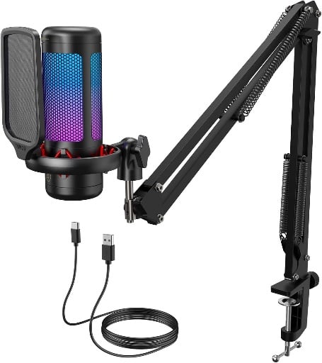 TONOR Gaming Microphone Set with Boom Arm, USB Mic with controllable RGB Light Deal