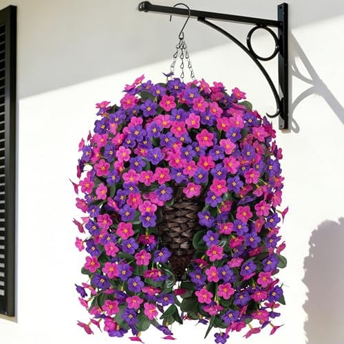 MJFloria Artificial Flower Baskets in Fuchsia and Dark Purple