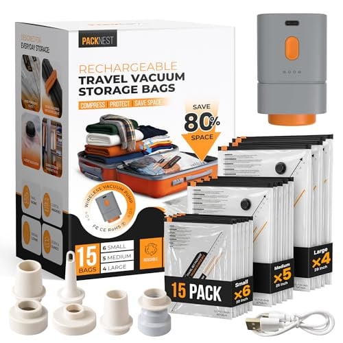 Vacuum Storage Bags with Free Rechargeable Portable Electric Pump (15 Pack) Deal