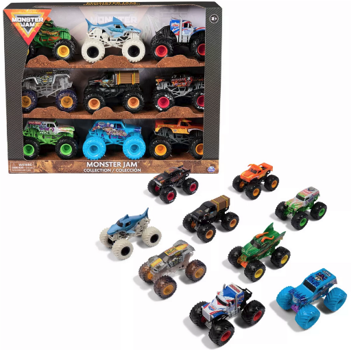 9-Piece Monster Jam 1:64 Scale Monster Truck Diecast Set