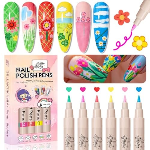 GELLAKTIK Quick-Drying Fine Tip Acrylic Nail Art Paint Pens 6-Count Deal