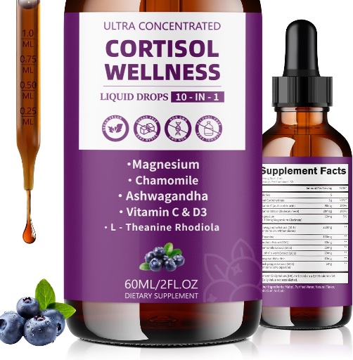 Cortisol Detox Manager Reducer Liquid Drops 2 FL.OZ, Blueberry Flavor