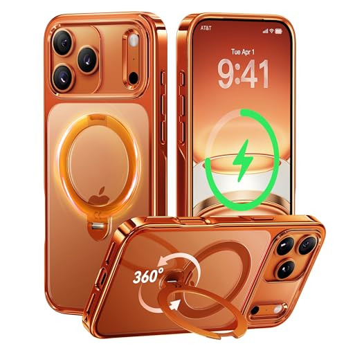 Cosmic Orange Glossy for iPhone 17 Pro Max Case [360 Spin Magnetic Stand]