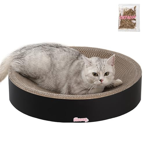 THE LICKER STORE CSR1010H Nelson 20.13" Modern Cardboard Round Bowl Cat Scratcher with Catnip, Ink