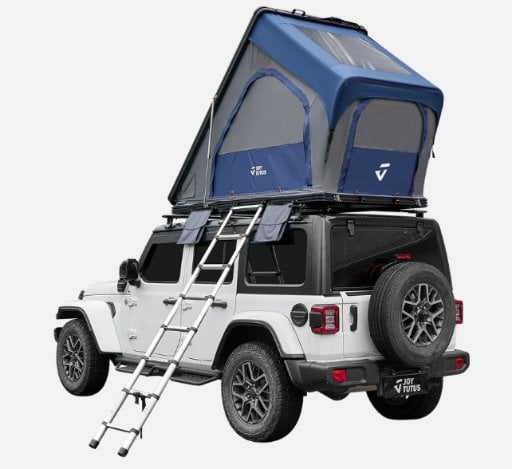JOYTUTUS Overland Aluminum Hard Shell Trapezoid Rooftop Tent w/ Built-in Lighting, Mattress & Storage