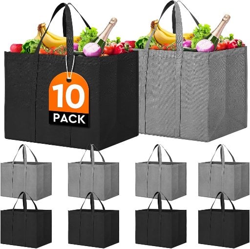 WISELIFE Reusable Grocery Shopping Bags 10 Pack Deal